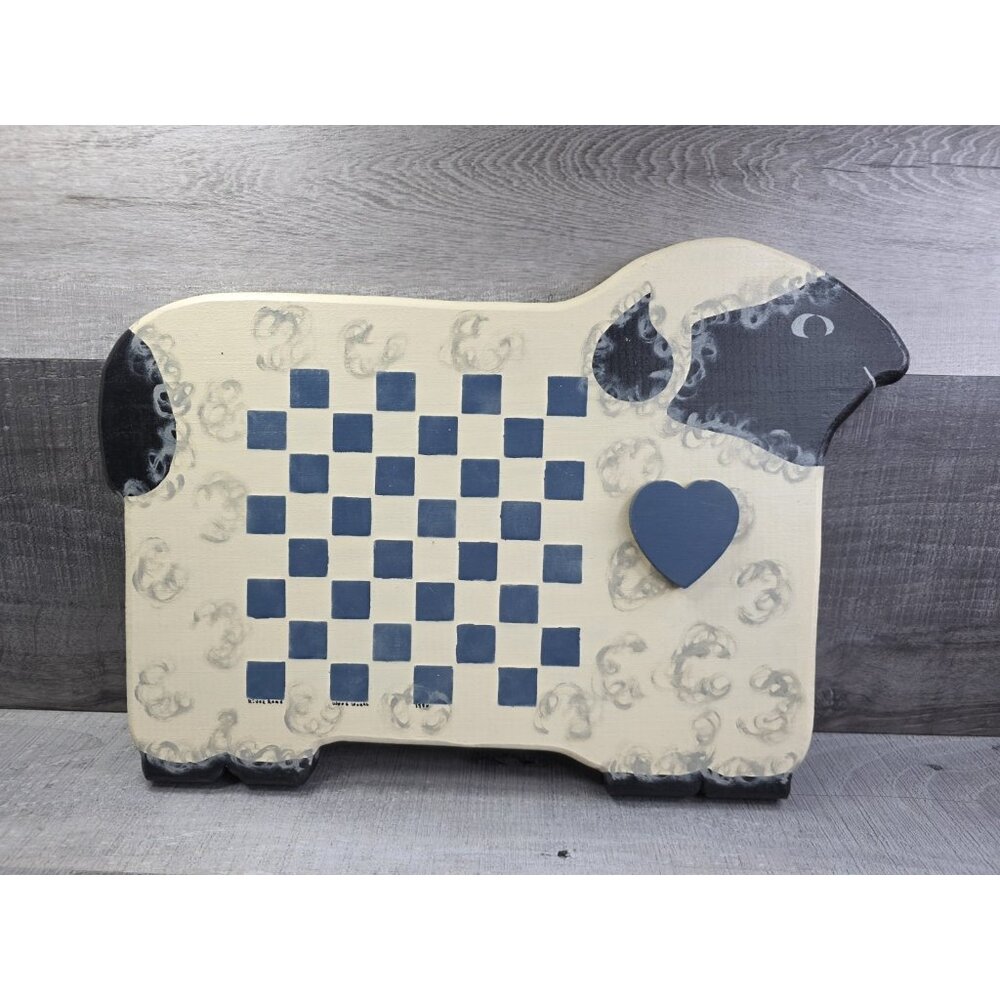 Vintage Sheep Shape Wood Checkerboard Folk Art Game Set 16" x 13" Country  b199